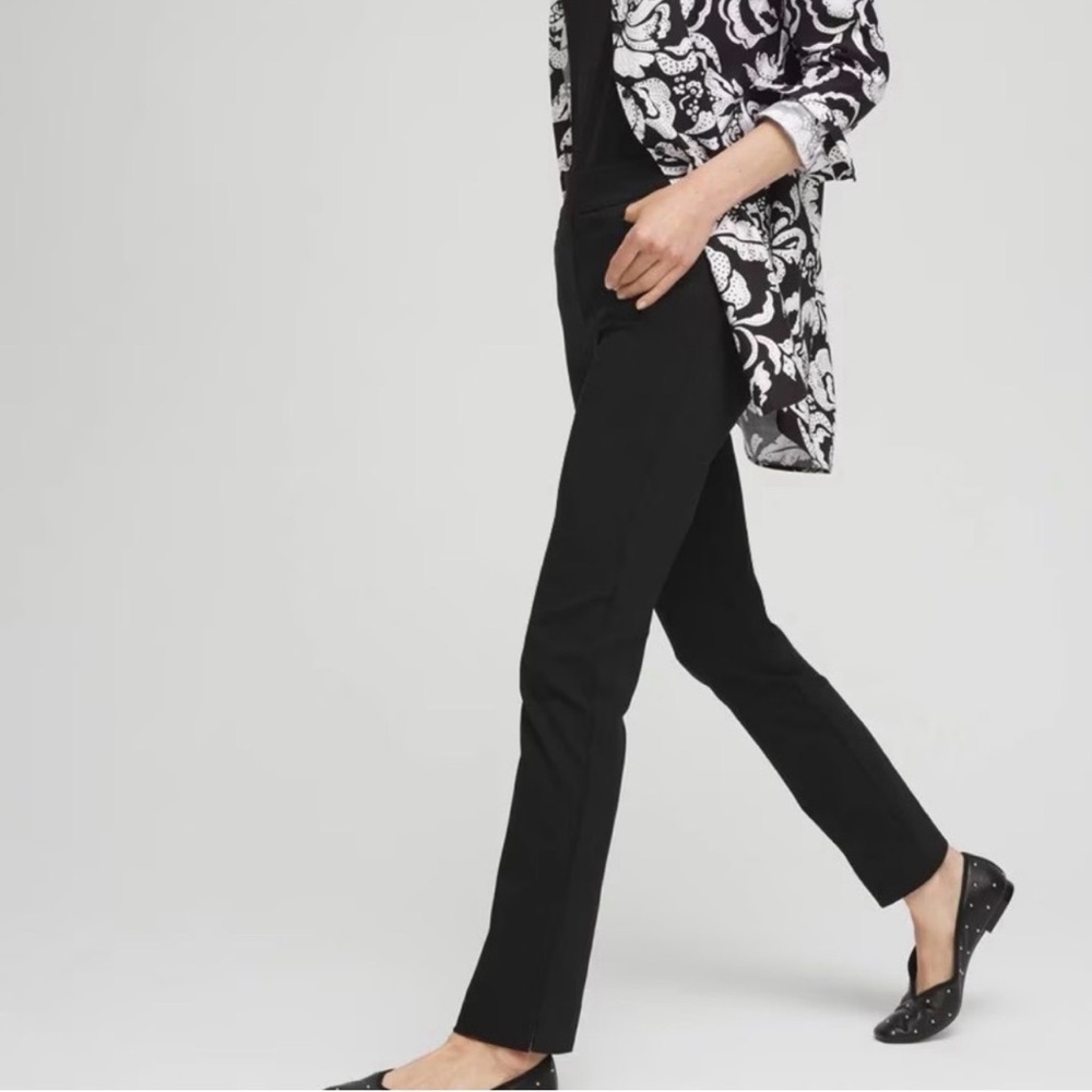 Chicos Slim Pull-On Ankle Sz 1 R Sz 8 comfortable black dress pants classic
